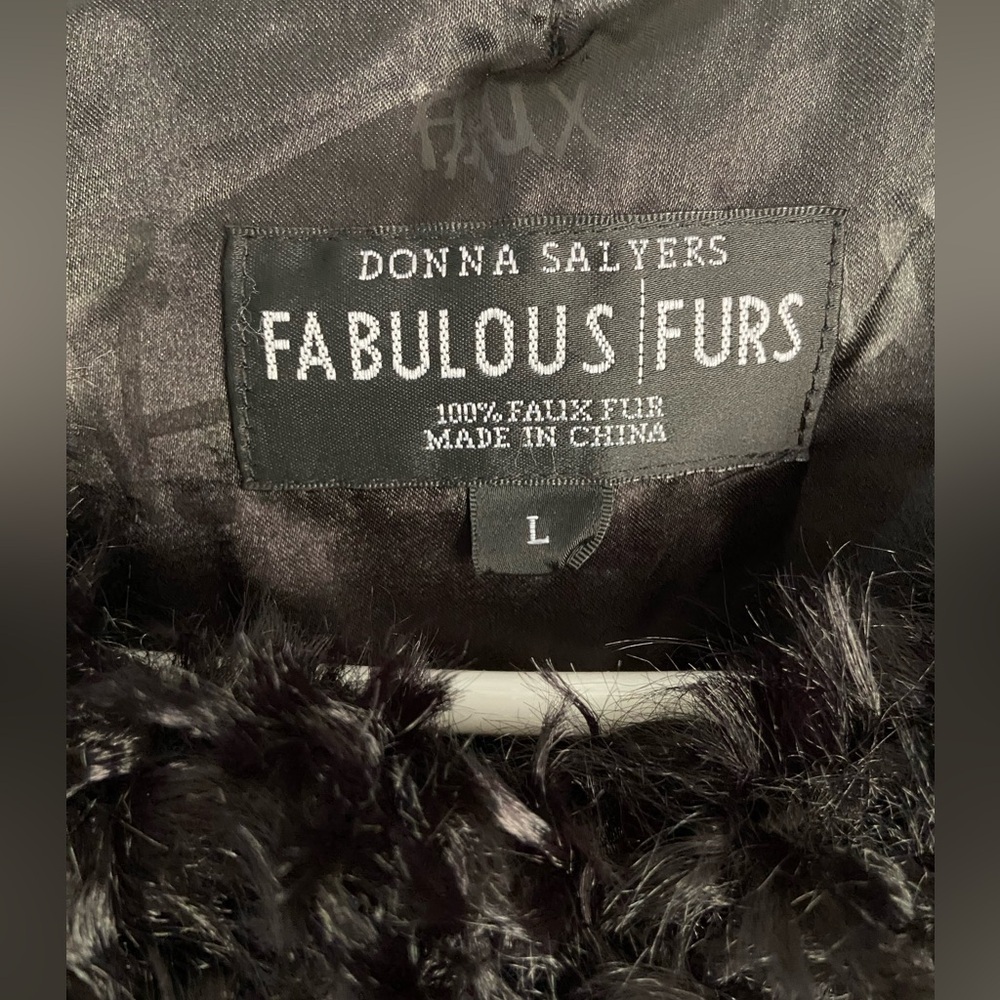 DONNA SALYERS Fabulous Furs Luxury Faux Fur Black “Lamb” Jacket L - Picture 3 of 10